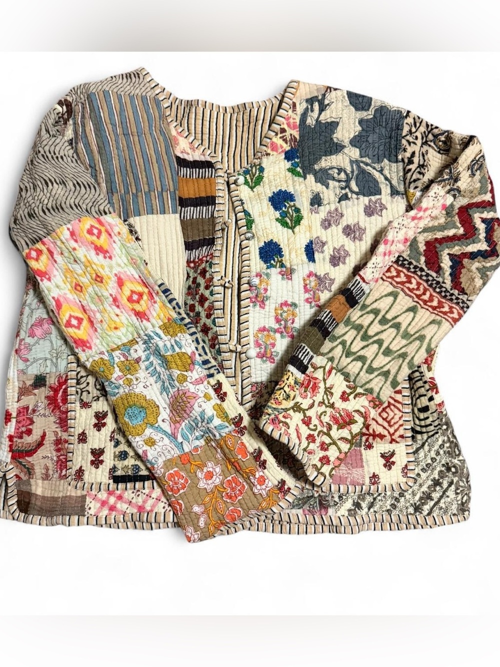 XS Small Reversible Quilted Jacket Cottagecore Cozy Unique Boho Patchwork